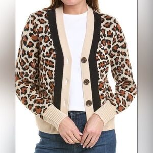 CAbi Beige and Black Leopard Cardigan